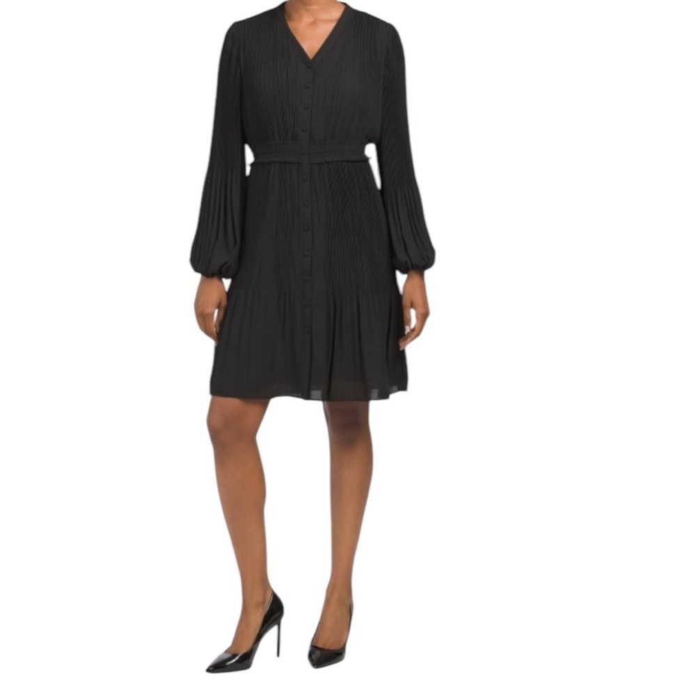 Nanette Lepore Black Pleated Dress Size 16 Knee Length Boho Peasant Romantic